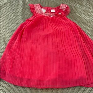 Piper Baby Girls Hot Pink Pleated Sleeveless Dress Collar & Flower Detail 18 Mos